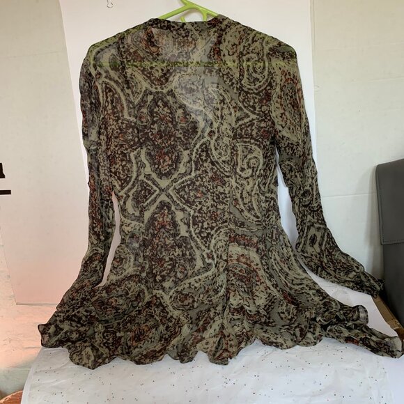 Zara Woman Green Abstract Printed Sheer Asymmetrical Hem Blouse - Oversized XS S - Picture 10 of 13